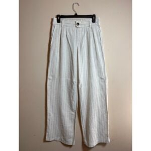 Tulléa Womens Linen Blend Wide Leg Pinstripe Pants Cream Size M Boho Coastal
